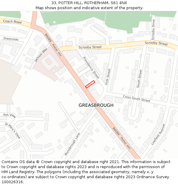 33, POTTER HILL, ROTHERHAM, S61 4NX: Location map and indicative extent of plot