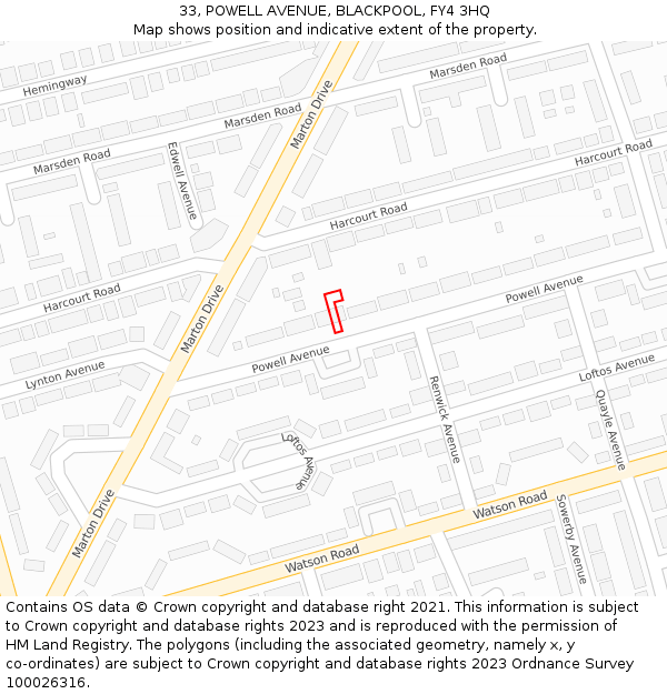 33, POWELL AVENUE, BLACKPOOL, FY4 3HQ: Location map and indicative extent of plot