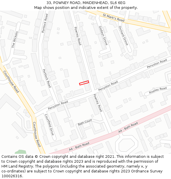 33, POWNEY ROAD, MAIDENHEAD, SL6 6EG: Location map and indicative extent of plot