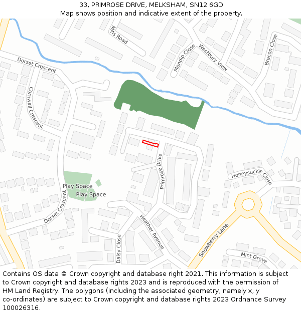 33, PRIMROSE DRIVE, MELKSHAM, SN12 6GD: Location map and indicative extent of plot