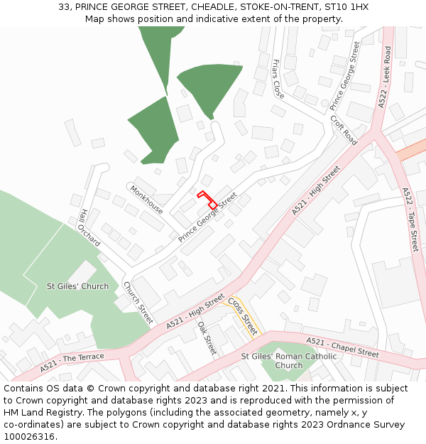 33, PRINCE GEORGE STREET, CHEADLE, STOKE-ON-TRENT, ST10 1HX: Location map and indicative extent of plot