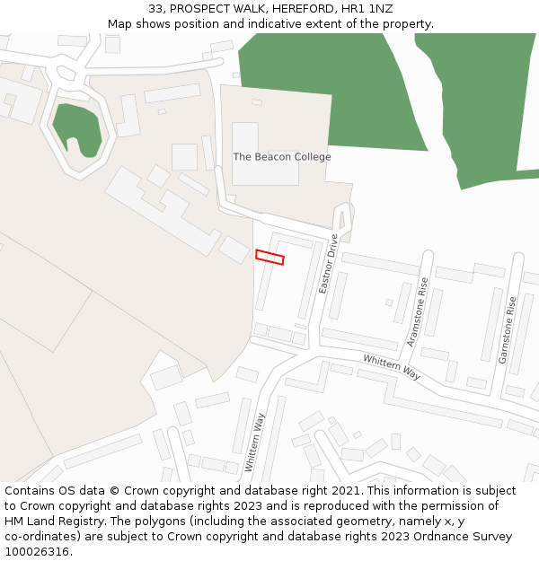 33, PROSPECT WALK, HEREFORD, HR1 1NZ: Location map and indicative extent of plot