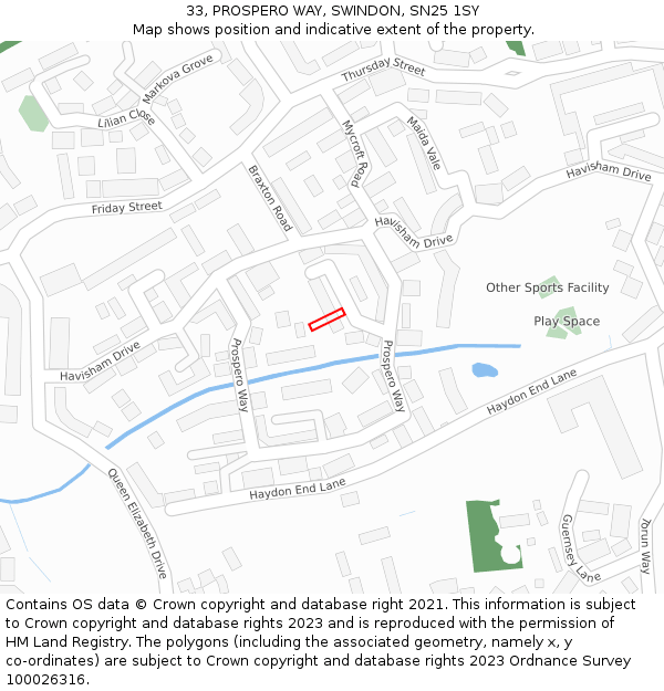33, PROSPERO WAY, SWINDON, SN25 1SY: Location map and indicative extent of plot