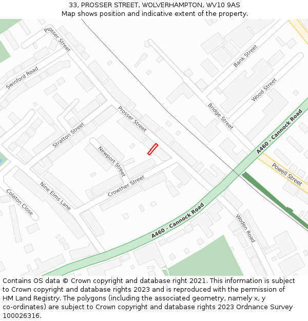 33, PROSSER STREET, WOLVERHAMPTON, WV10 9AS: Location map and indicative extent of plot