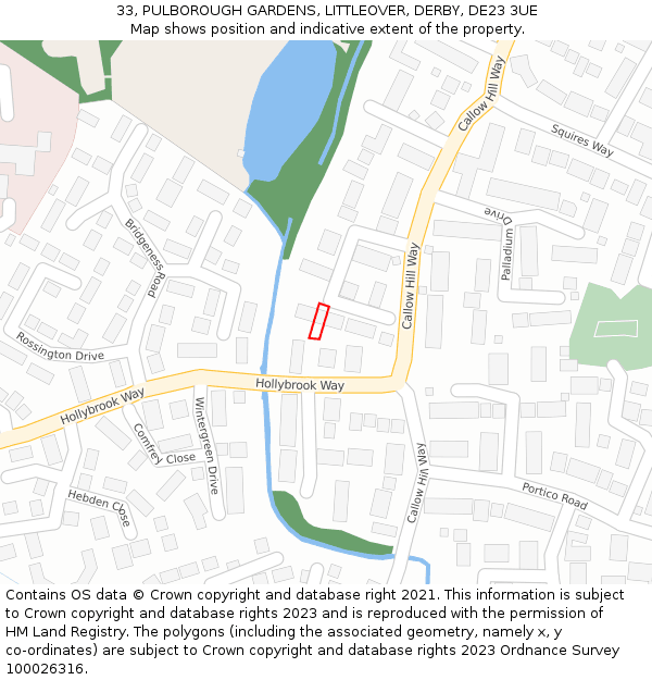 33, PULBOROUGH GARDENS, LITTLEOVER, DERBY, DE23 3UE: Location map and indicative extent of plot