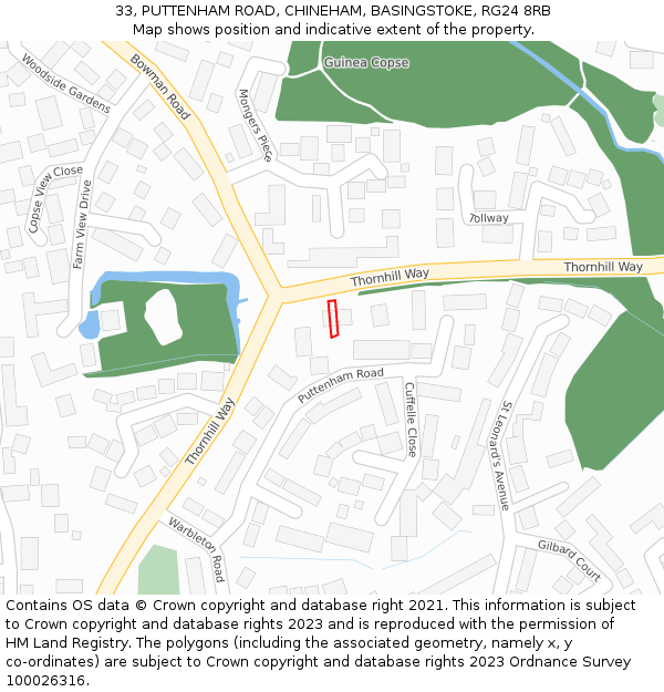 33, PUTTENHAM ROAD, CHINEHAM, BASINGSTOKE, RG24 8RB: Location map and indicative extent of plot