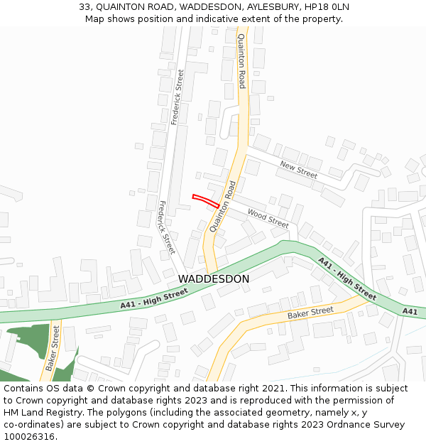 33, QUAINTON ROAD, WADDESDON, AYLESBURY, HP18 0LN: Location map and indicative extent of plot