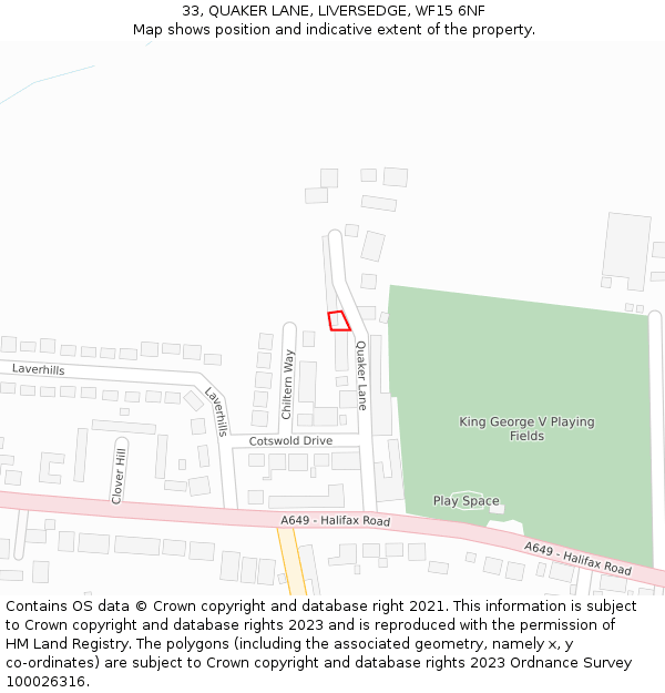 33, QUAKER LANE, LIVERSEDGE, WF15 6NF: Location map and indicative extent of plot