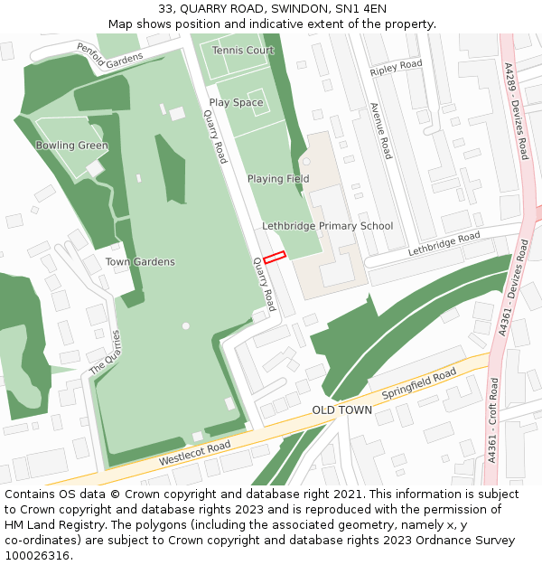 33, QUARRY ROAD, SWINDON, SN1 4EN: Location map and indicative extent of plot