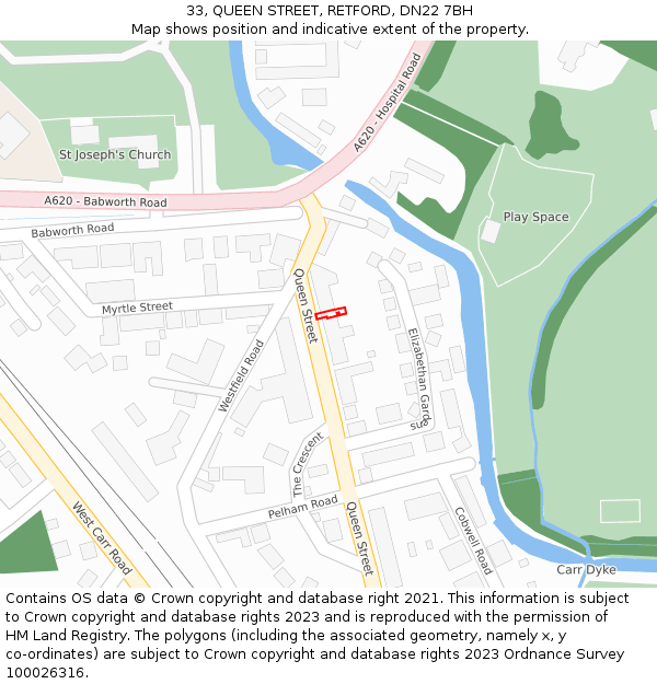 33, QUEEN STREET, RETFORD, DN22 7BH: Location map and indicative extent of plot