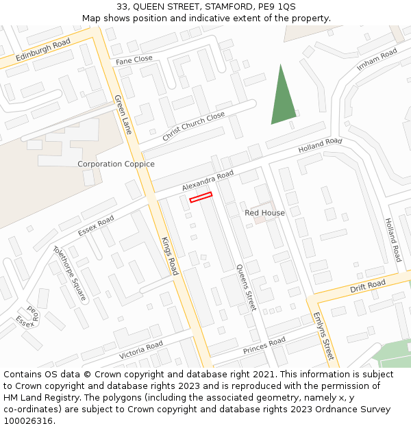 33, QUEEN STREET, STAMFORD, PE9 1QS: Location map and indicative extent of plot