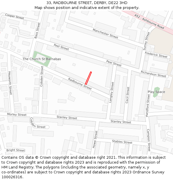 33, RADBOURNE STREET, DERBY, DE22 3HD: Location map and indicative extent of plot