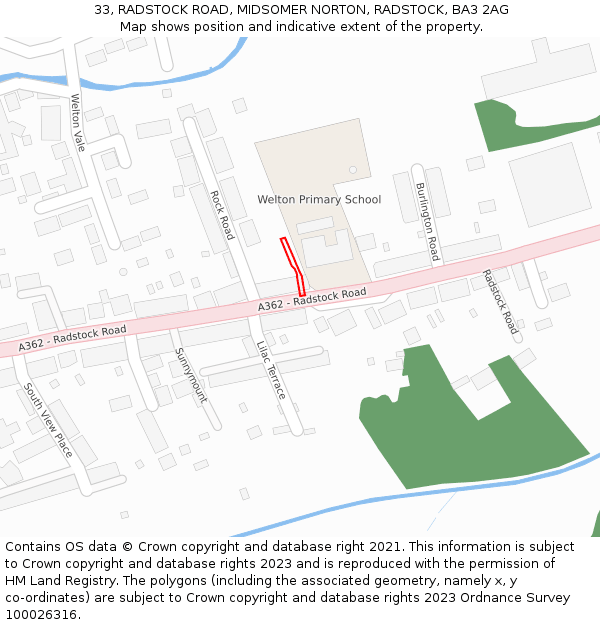 33, RADSTOCK ROAD, MIDSOMER NORTON, RADSTOCK, BA3 2AG: Location map and indicative extent of plot