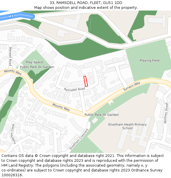 33, RAMSDELL ROAD, FLEET, GU51 1DD: Location map and indicative extent of plot