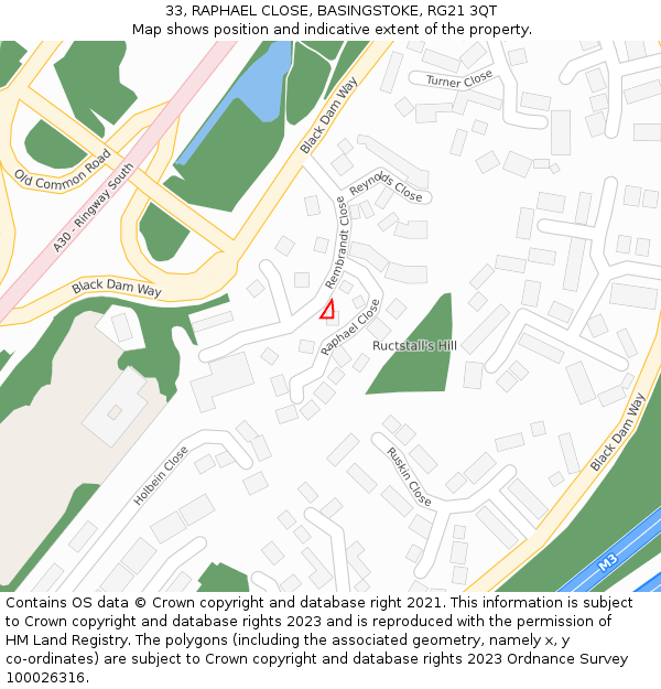 33, RAPHAEL CLOSE, BASINGSTOKE, RG21 3QT: Location map and indicative extent of plot