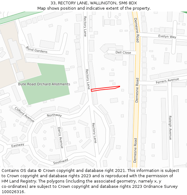 33, RECTORY LANE, WALLINGTON, SM6 8DX: Location map and indicative extent of plot