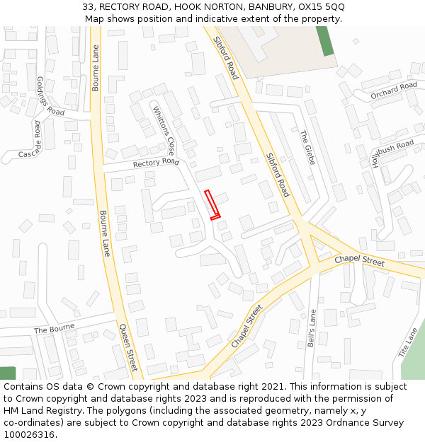 33, RECTORY ROAD, HOOK NORTON, BANBURY, OX15 5QQ: Location map and indicative extent of plot