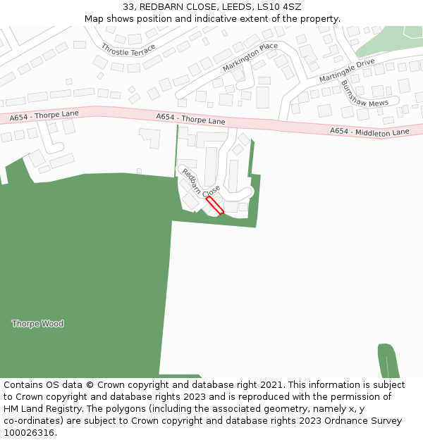 33, REDBARN CLOSE, LEEDS, LS10 4SZ: Location map and indicative extent of plot