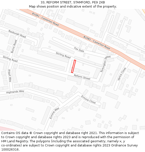 33, REFORM STREET, STAMFORD, PE9 2XB: Location map and indicative extent of plot