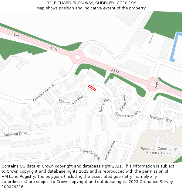 33, RICHARD BURN WAY, SUDBURY, CO10 1SY: Location map and indicative extent of plot