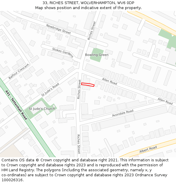 33, RICHES STREET, WOLVERHAMPTON, WV6 0DP: Location map and indicative extent of plot