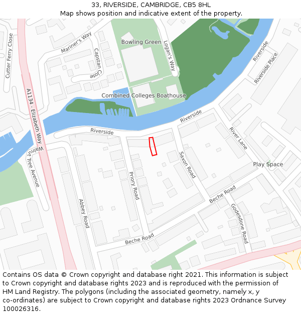 33, RIVERSIDE, CAMBRIDGE, CB5 8HL: Location map and indicative extent of plot