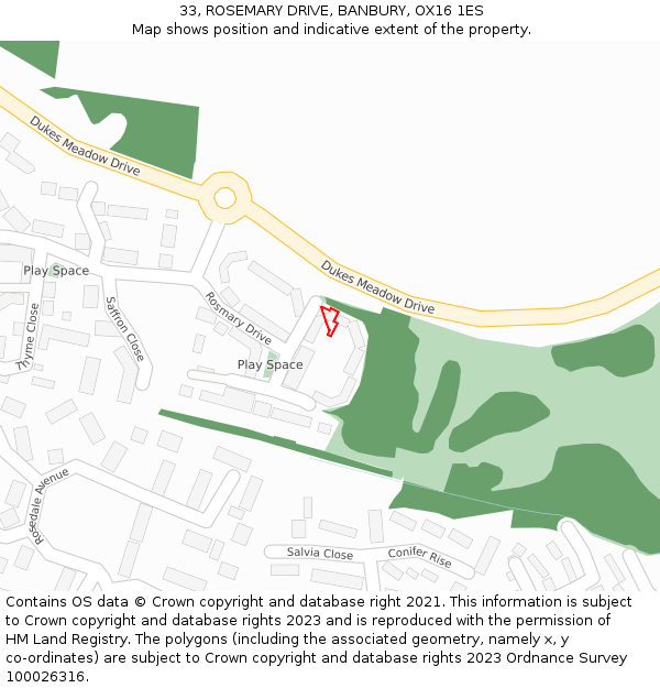 33, ROSEMARY DRIVE, BANBURY, OX16 1ES: Location map and indicative extent of plot