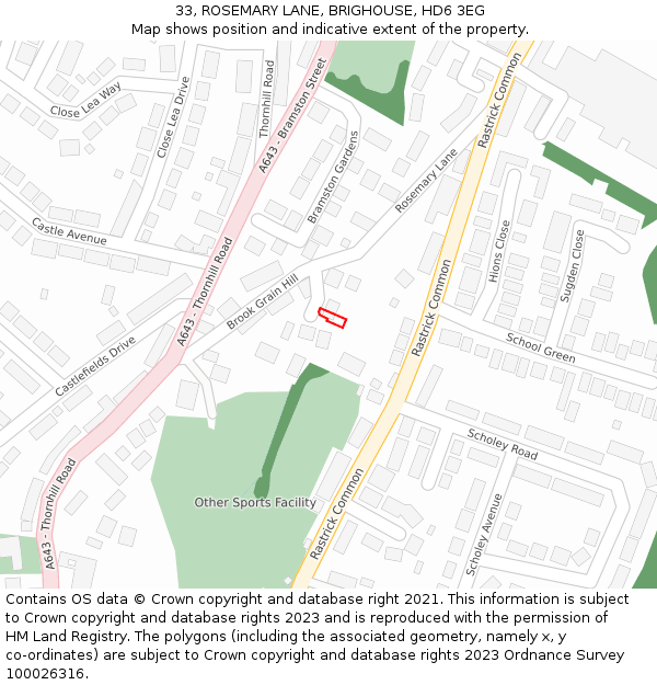 33, ROSEMARY LANE, BRIGHOUSE, HD6 3EG: Location map and indicative extent of plot