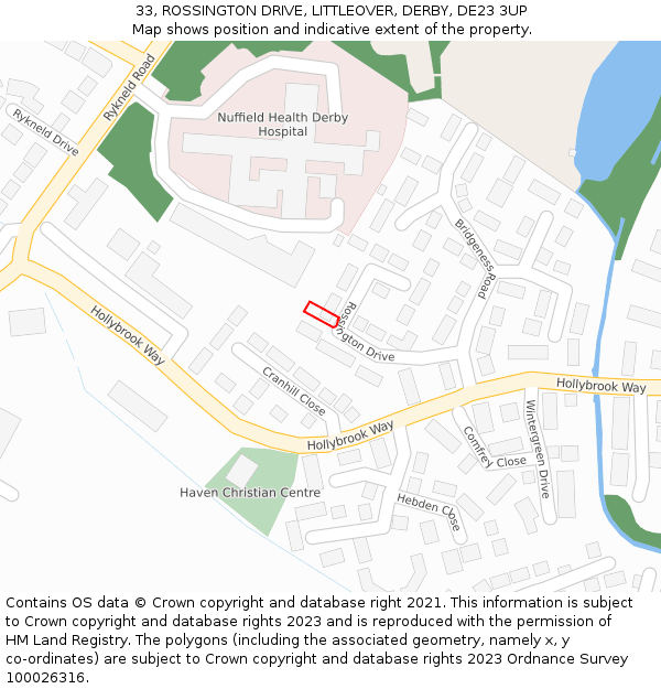 33, ROSSINGTON DRIVE, LITTLEOVER, DERBY, DE23 3UP: Location map and indicative extent of plot