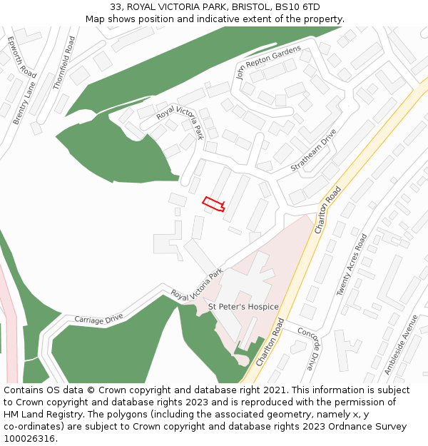 33, ROYAL VICTORIA PARK, BRISTOL, BS10 6TD: Location map and indicative extent of plot