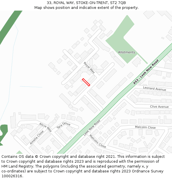 33, ROYAL WAY, STOKE-ON-TRENT, ST2 7QB: Location map and indicative extent of plot