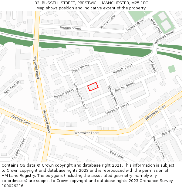 33, RUSSELL STREET, PRESTWICH, MANCHESTER, M25 1FG: Location map and indicative extent of plot