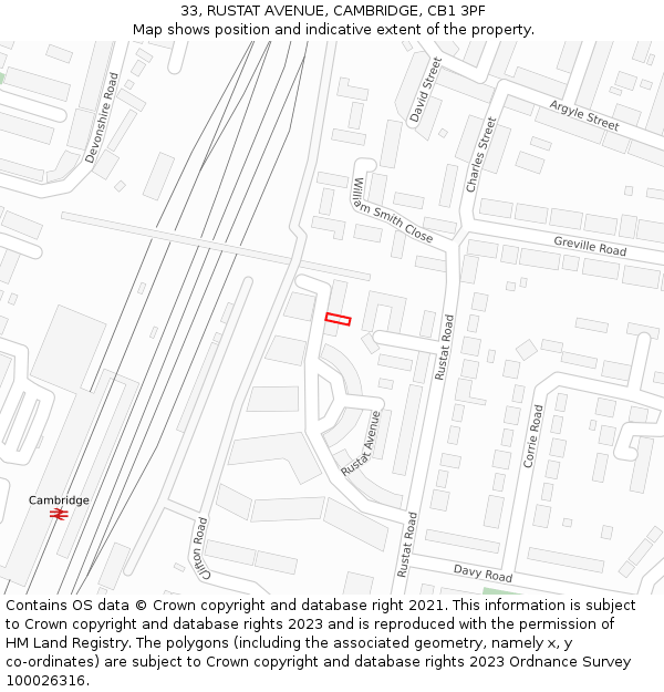 33, RUSTAT AVENUE, CAMBRIDGE, CB1 3PF: Location map and indicative extent of plot