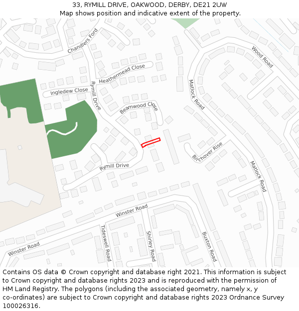 33, RYMILL DRIVE, OAKWOOD, DERBY, DE21 2UW: Location map and indicative extent of plot