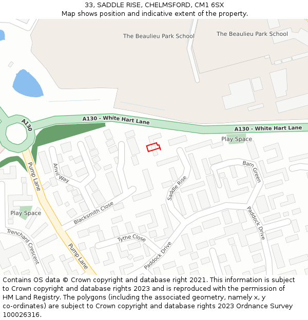 33, SADDLE RISE, CHELMSFORD, CM1 6SX: Location map and indicative extent of plot