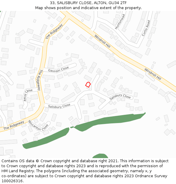33, SALISBURY CLOSE, ALTON, GU34 2TF: Location map and indicative extent of plot