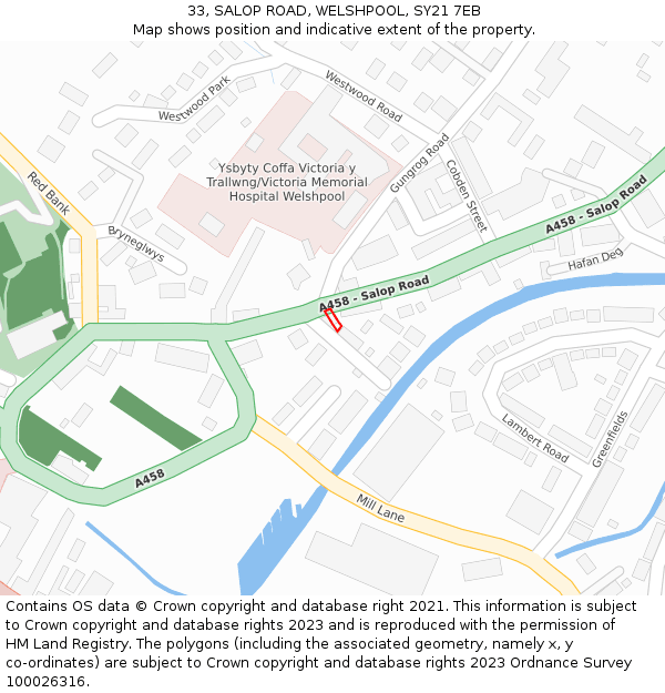 33, SALOP ROAD, WELSHPOOL, SY21 7EB: Location map and indicative extent of plot