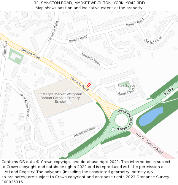 33, SANCTON ROAD, MARKET WEIGHTON, YORK, YO43 3DD: Location map and indicative extent of plot