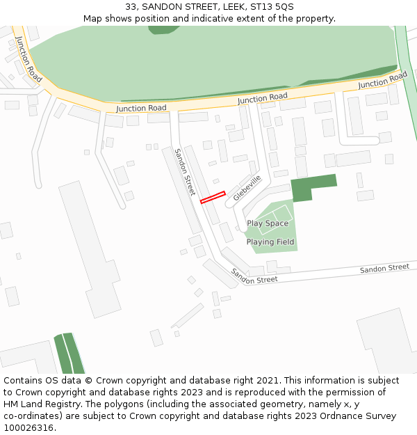 33, SANDON STREET, LEEK, ST13 5QS: Location map and indicative extent of plot