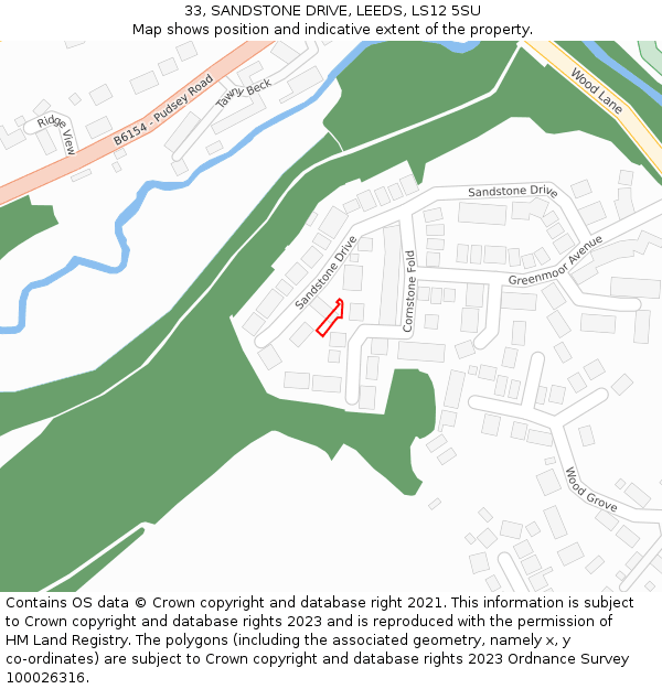 33, SANDSTONE DRIVE, LEEDS, LS12 5SU: Location map and indicative extent of plot