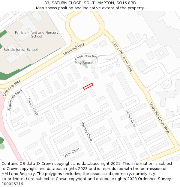33, SATURN CLOSE, SOUTHAMPTON, SO16 8BD: Location map and indicative extent of plot