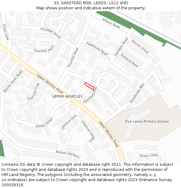 33, SAXSTEAD RISE, LEEDS, LS12 4ND: Location map and indicative extent of plot