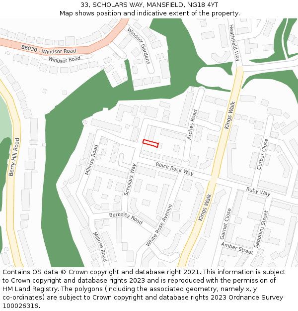 33, SCHOLARS WAY, MANSFIELD, NG18 4YT: Location map and indicative extent of plot
