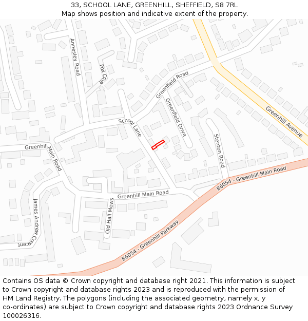 33, SCHOOL LANE, GREENHILL, SHEFFIELD, S8 7RL: Location map and indicative extent of plot