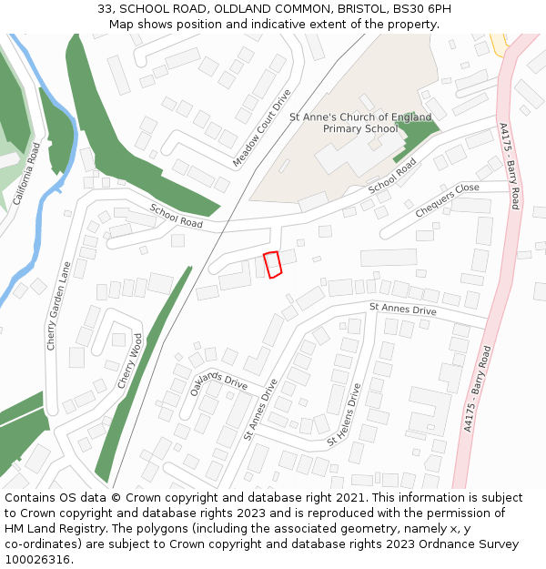 33, SCHOOL ROAD, OLDLAND COMMON, BRISTOL, BS30 6PH: Location map and indicative extent of plot