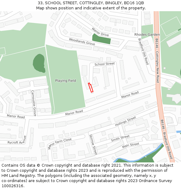 33, SCHOOL STREET, COTTINGLEY, BINGLEY, BD16 1QB: Location map and indicative extent of plot