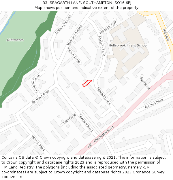 33, SEAGARTH LANE, SOUTHAMPTON, SO16 6RJ: Location map and indicative extent of plot