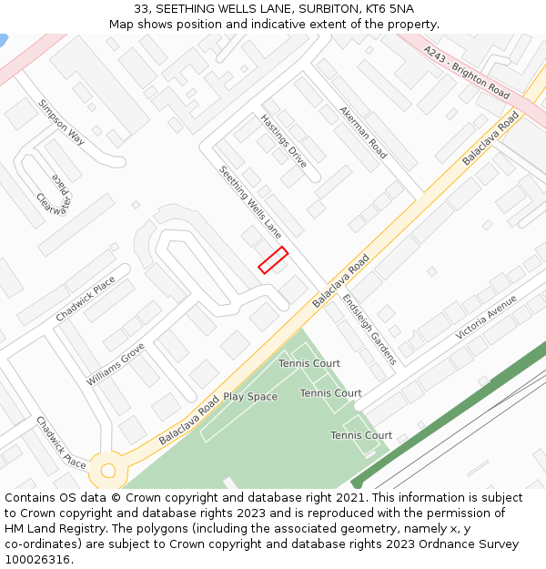 33, SEETHING WELLS LANE, SURBITON, KT6 5NA: Location map and indicative extent of plot