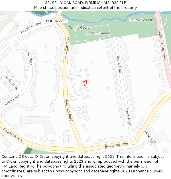 33, SELLY OAK ROAD, BIRMINGHAM, B30 1LR: Location map and indicative extent of plot