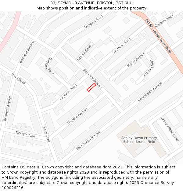 33, SEYMOUR AVENUE, BRISTOL, BS7 9HH: Location map and indicative extent of plot